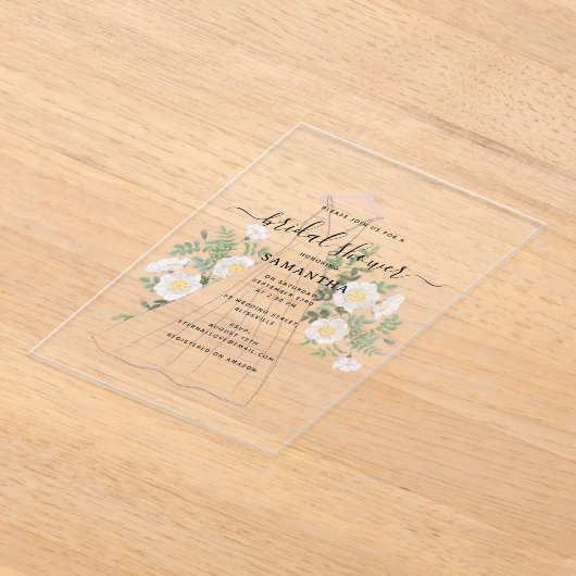 Handgezeichnetes Hochzeitskleid Brautparty Acryleinladungen (Ablage )