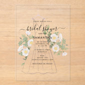 Handgezeichnetes Hochzeitskleid Brautparty Acryleinladungen (Vorderseite)