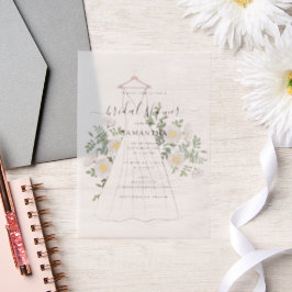 Handgezeichnetes Hochzeitskleid Brautparty Pergament Einladungen