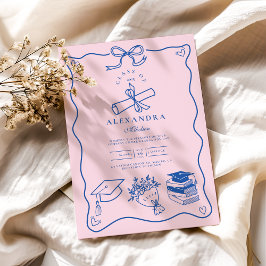 Handgezeichnetes Illustriertes Rosa und blaues Gra Einladung