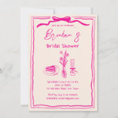 Handgezeichnetes, in Retro-Rosa-Band-Brautparty Einladung (Vorderseite)