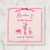 Handgezeichnetes, in Retro-Rosa-Band-Brautparty Geschenkanhänger (Vorderseite)