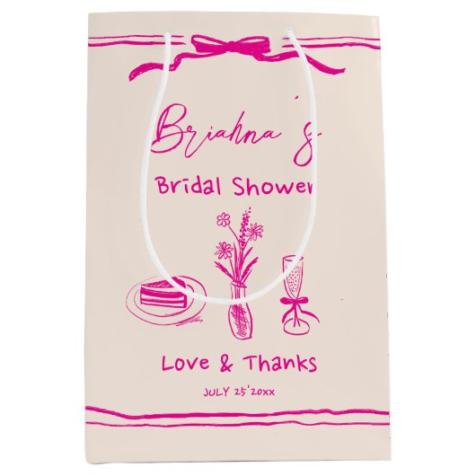 Handgezeichnetes, in Retro-Rosa-Band-Brautparty Mittlere Geschenktüte (Vorderseite)