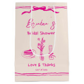 Handgezeichnetes, in Retro-Rosa-Band-Brautparty Mittlere Geschenktüte (Rückseite)