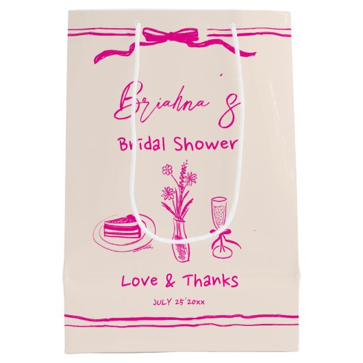 Handgezeichnetes, in Retro-Rosa-Band-Brautparty Mittlere Geschenktüte (Rückseite)