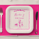 Handgezeichnetes, in Retro-Rosa-Band-Brautparty Pappteller<br><div class="desc">Handgezeichnete Skizze Retro Vintag rosa Band Brautparty Vorlage Papier Teller personalisiert Brautparty Geschirr</div>