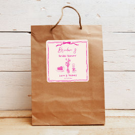 Handgezeichnetes, in Retro-Rosa-Band-Brautparty Quadratischer Aufkleber