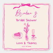 Handgezeichnetes, in Retro-Rosa-Band-Brautparty Quadratischer Aufkleber (Vorderseite)