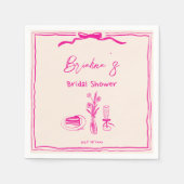 Handgezeichnetes, in Retro-Rosa-Band-Brautparty Serviette (Vorderseite)