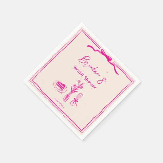 Handgezeichnetes, in Retro-Rosa-Band-Brautparty Serviette (Ecke)