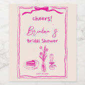 Handgezeichnetes, in Retro-Rosa-Band-Brautparty Weinetikett (Einzelnes Label)