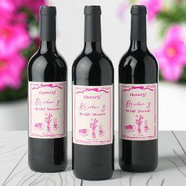 Handgezeichnetes, in Retro-Rosa-Band-Brautparty Weinetikett