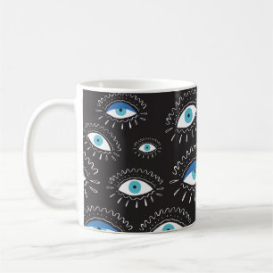 Handgezeichnetes indianisches Aztec-Stammesauge mi Kaffeetasse