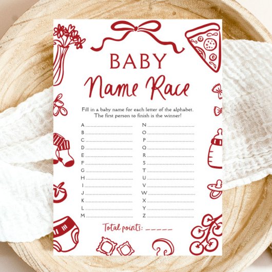 Handgezeichnetes italienisches Baby Name Race Baby Einladung