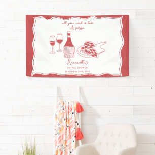 Handgezeichnetes italienisches Pizza-Wein-Junggese Banner