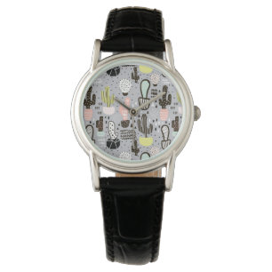Handgezeichnetes Kakteen-Muster Armbanduhr