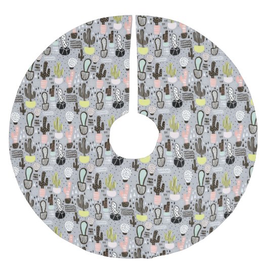 Handgezeichnetes Kakteen-Muster Polyester Weihnachtsbaumdecke (Vorderseite)