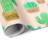 Handgezeichnetes Kaktusmuster Geschenkpapier (Rolleneckpunkt)