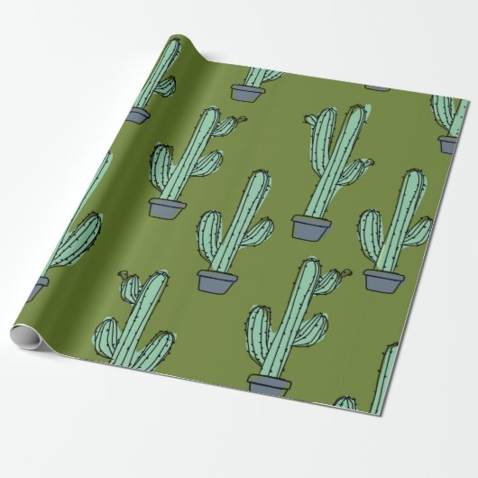 Handgezeichnetes Kaktusmuster Geschenkpapier (Ungerollt)