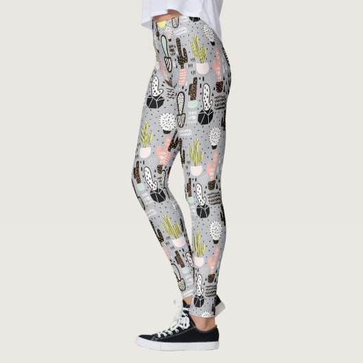 Handgezeichnetes Kaktusmuster Leggings (Links)