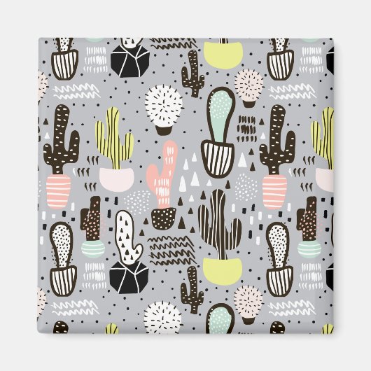 Handgezeichnetes Kaktusmuster Magnet (Vorne)