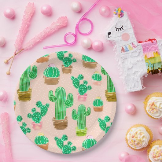 Handgezeichnetes Kaktusmuster Pappteller (Party)