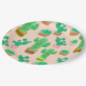 Handgezeichnetes Kaktusmuster Pappteller (Schrägansicht)