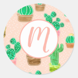 Handgezeichnetes Kaktusmuster Runder Aufkleber