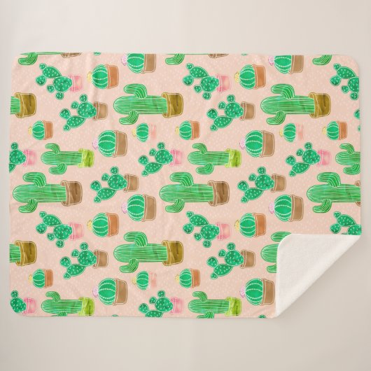 Handgezeichnetes Kaktusmuster Sherpadecke (Vorderseite (Horizontal))