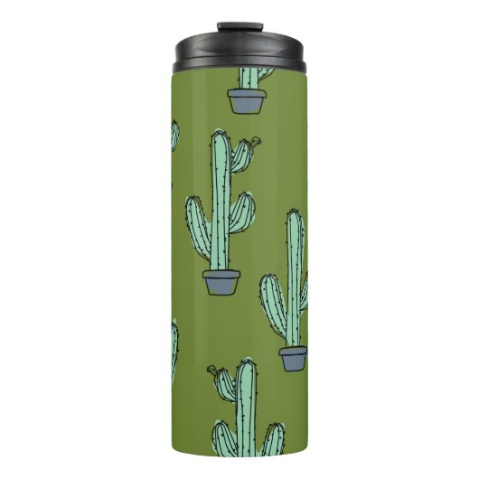 Handgezeichnetes Kaktusmuster Thermosbecher (Vorderseite)