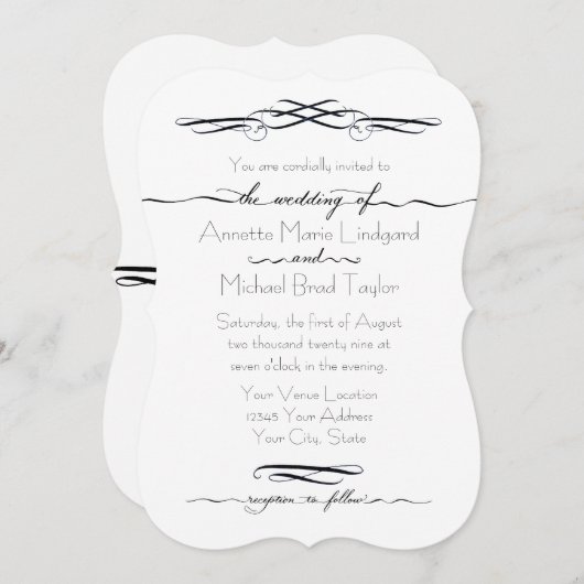 Handgezeichnetes kalligraphisches Skript in Rollen Einladung (Vorne/Hinten)