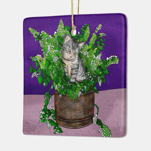 Handgezeichnetes Kitten im Catnip Weihnachten Keramikornament (Links)
