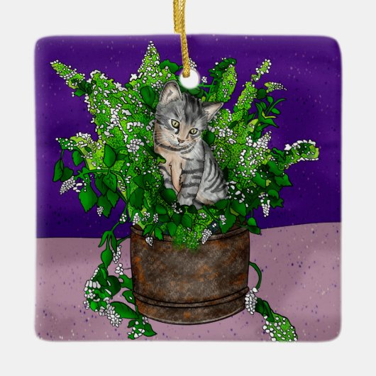 Handgezeichnetes Kitten im Catnip Weihnachten Keramikornament (Vorderseite)