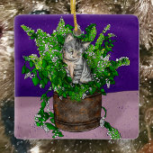 Handgezeichnetes Kitten im Catnip Weihnachten Keramikornament
