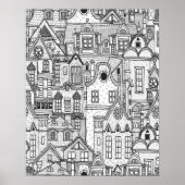 Handgezeichnetes, klassisches Landdorf, Farbseite Poster (Vorne)