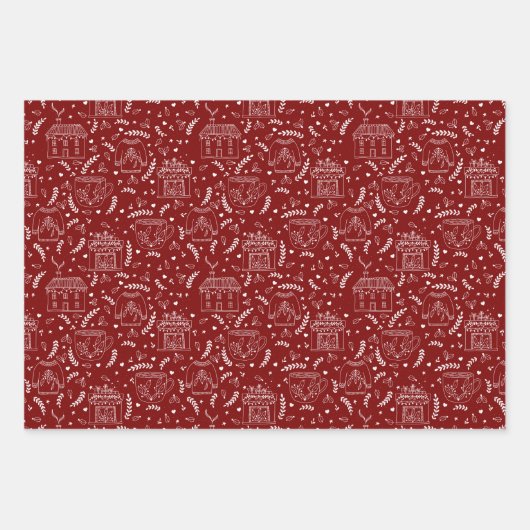Handgezeichnetes klassisches Retro-Weihnachtswacke Geschenkpapier Set (Vorderseite)