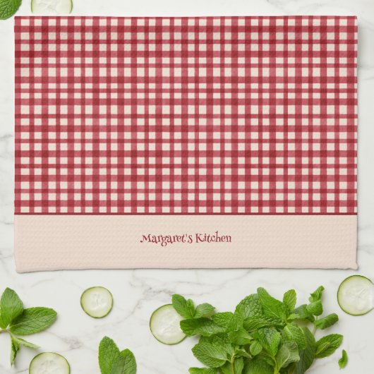 Handgezeichnetes Klassisches Rotes Gingham Name We Geschirrtuch (Gefaltet)