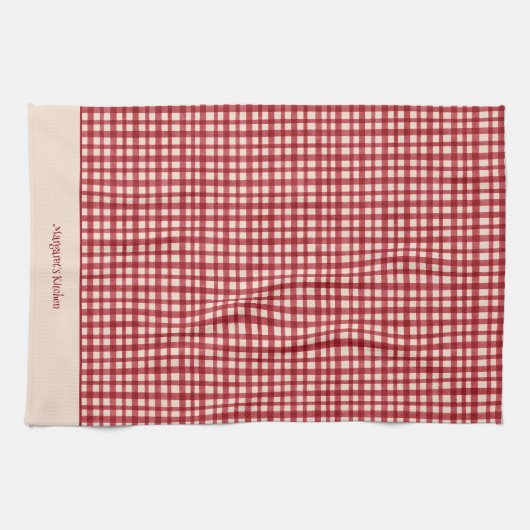 Handgezeichnetes Klassisches Rotes Gingham Name We Geschirrtuch (Horizontal)