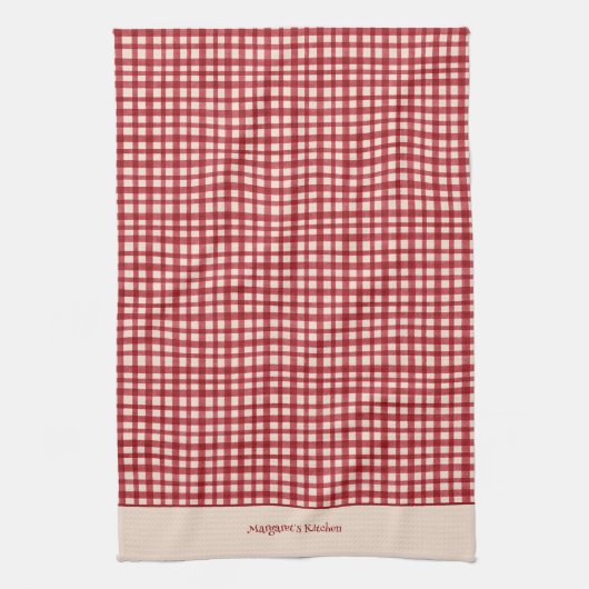 Handgezeichnetes Klassisches Rotes Gingham Name We Geschirrtuch (Vertikal)