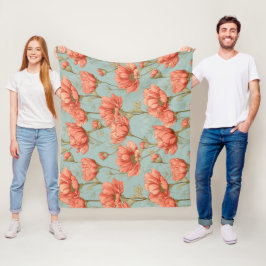 Handgezeichnetes Korallenblumen-Minz-Blumenmuster Fleecedecke