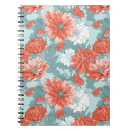 Handgezeichnetes Korallenblumen-Minz-Blumenmuster Notizblock