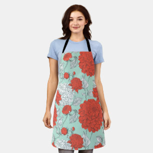 Handgezeichnetes Korallenblumen-Minz-Blumenmuster Schürze