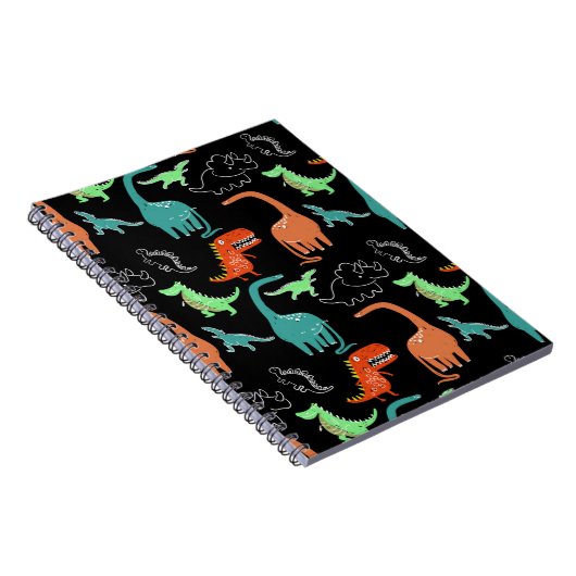 handgezeichnetes, leuchtendes Dinosaurier-Muster d Notizblock (Rechte Seite)