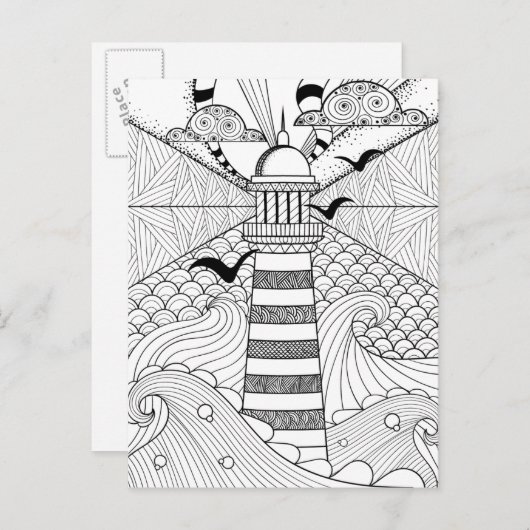 Handgezeichnetes Leuchtturm Doodle Postkarte (Vorne/Hinten)