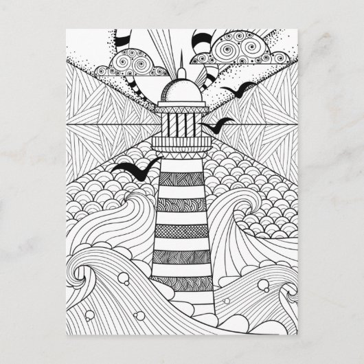 Handgezeichnetes Leuchtturm Doodle Postkarte (Vorderseite)