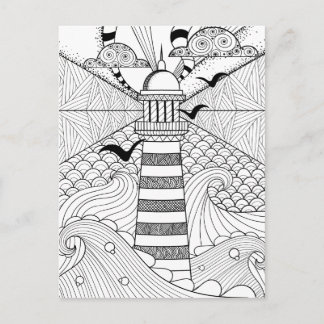 Handgezeichnetes Leuchtturm Doodle Postkarte