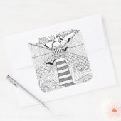 Handgezeichnetes Leuchtturm Doodle Quadratischer Aufkleber (Umschlag)