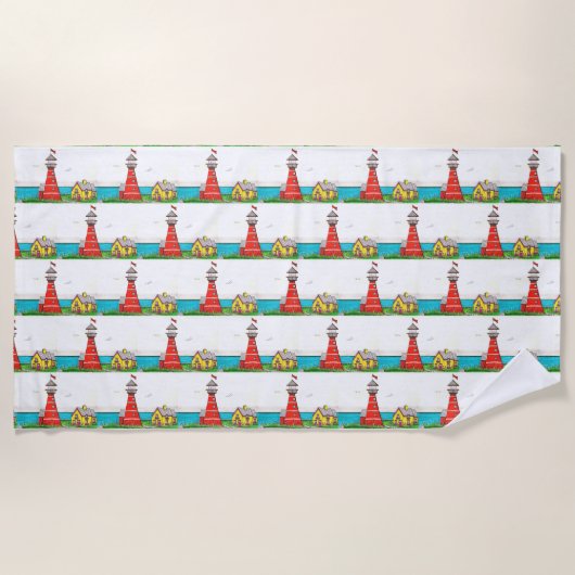 Handgezeichnetes Leuchtturm Strandtuch (Vorderseite)