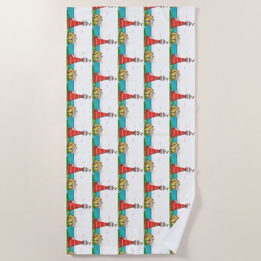 Handgezeichnetes Leuchtturm Strandtuch (Vorderseite)