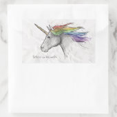Handgezeichnetes magisches Einhorn. Glaube an Wund Rechteckiger Aufkleber (Tasche)